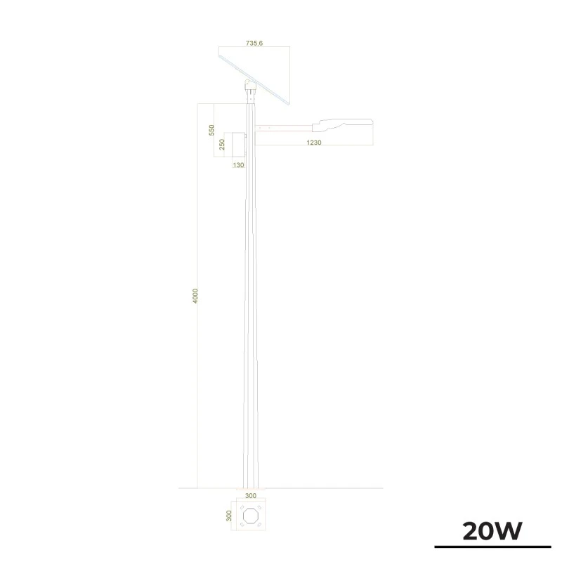 TommaTech 20 Watt Yol/Sokak Tipi Solar Aydınlatma Sistemi (6 Metre) 