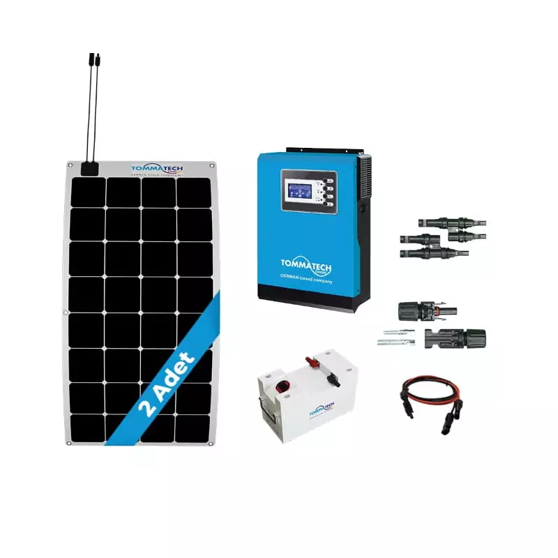 2 Panel(110Wp) 1KWE Off-Grid(12V) Esnek(Flexible) Solar Paket