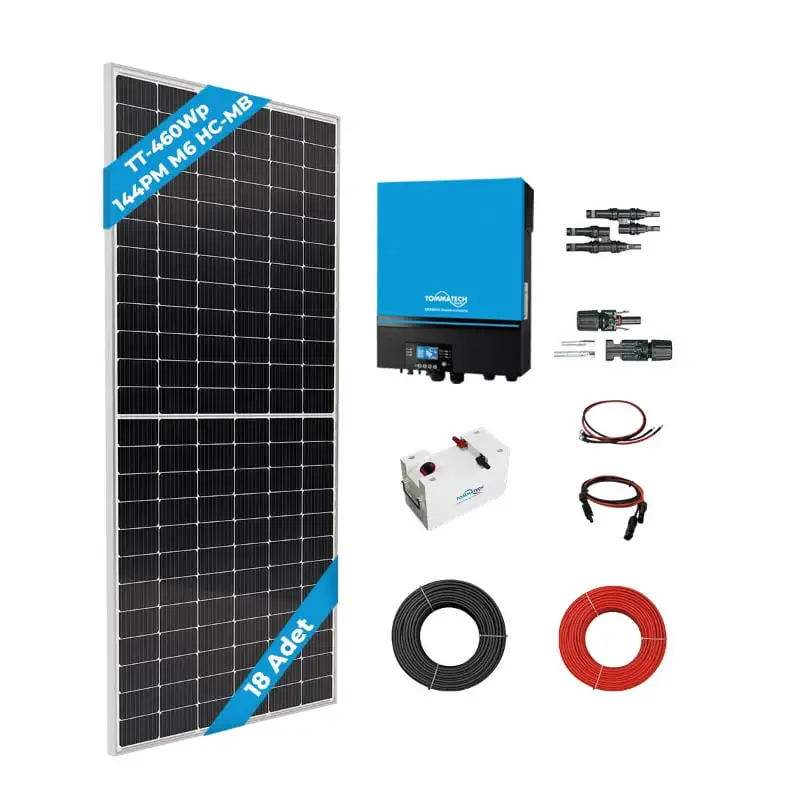 18 Panel(460Wp) 7.2KWE Off-Grid(48V) Lityum Bataryalı Hazır Solar Paket